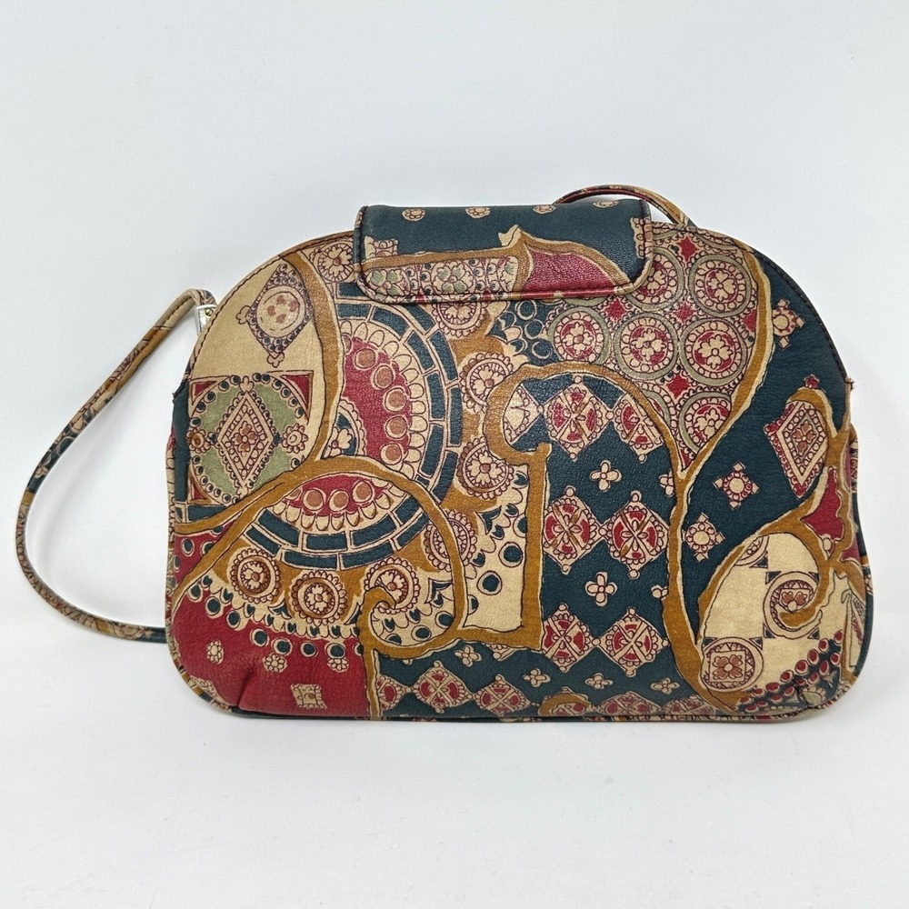 Lisette Vintage Paisley Leather Crossbody Bag Multicolor Mosaic Floral Boho 80s - Picture 4 of 12